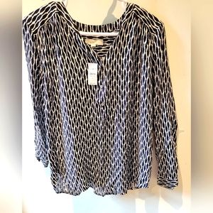 LOFT Blouse Navy & White NWT Size M
